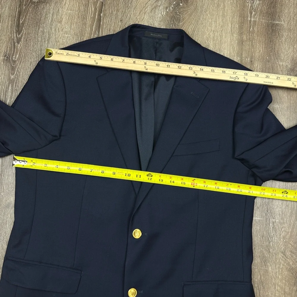 Lauren Ralph Lauren Mens Navy Blue 100% Wool Blazer Gold Crest Button Jacket 41R